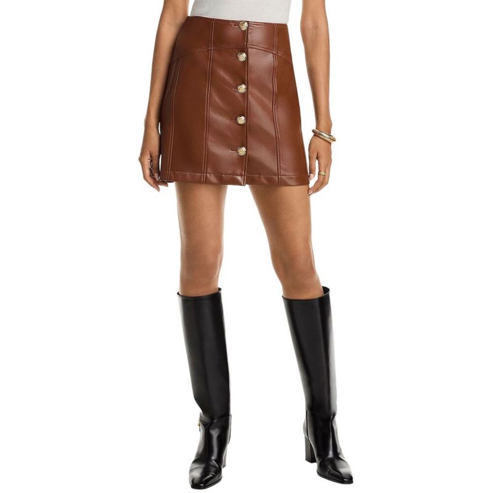 Cinq & Sept Womens Claudia Faux Leather Skirt 12 Dark Sepia - NWT